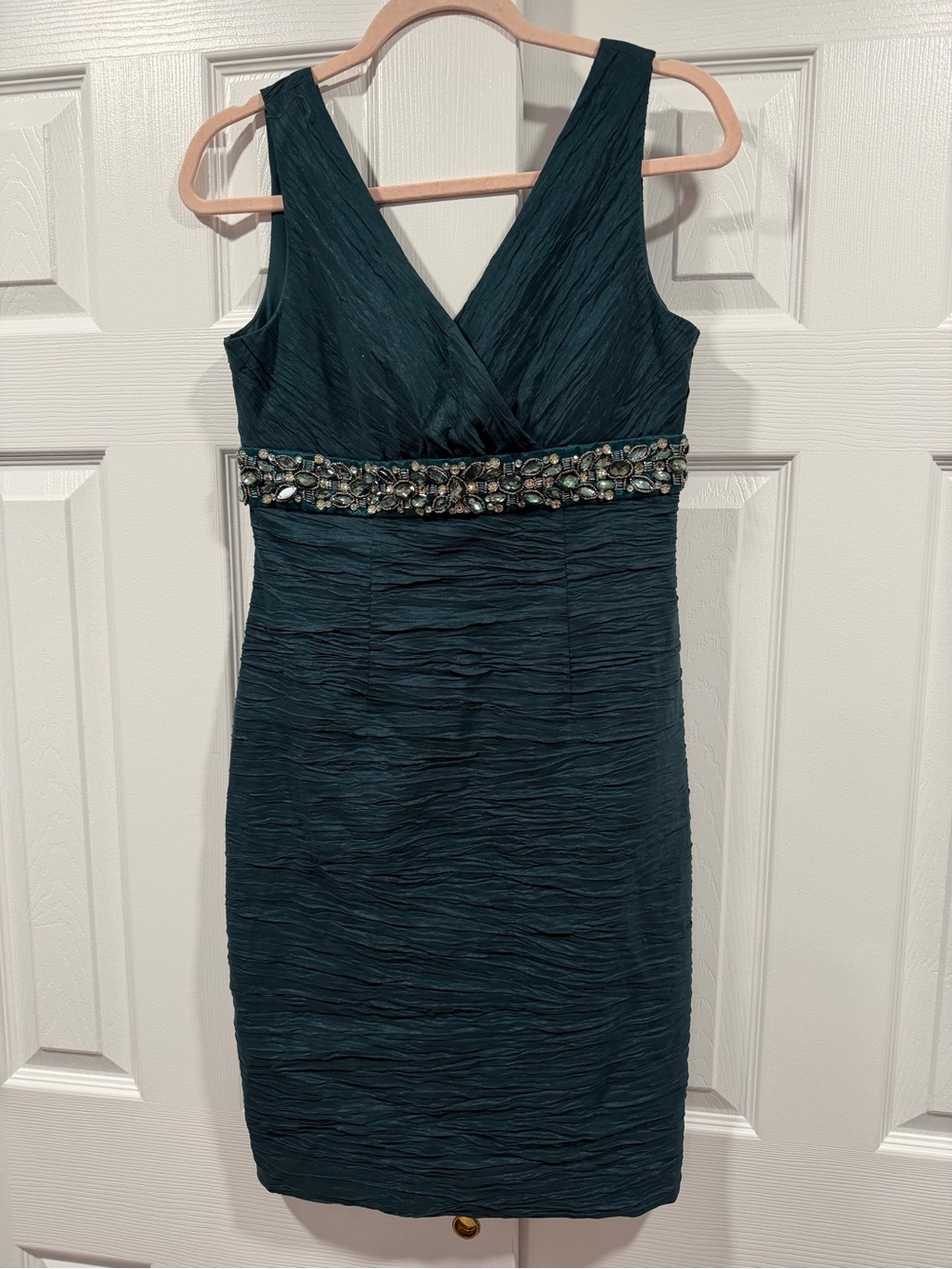 Eliza J Textured Beaded Waist Green Sleeveless Cocktail Midi Dress 6 small